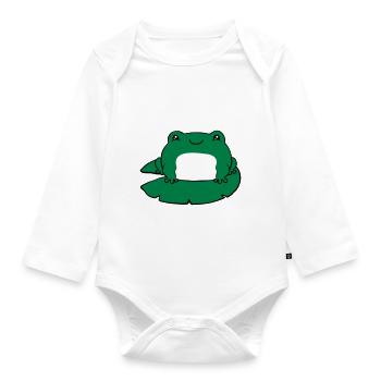 Frog on water lily - Organic Longsleeve Baby Bodysuit - white - Front