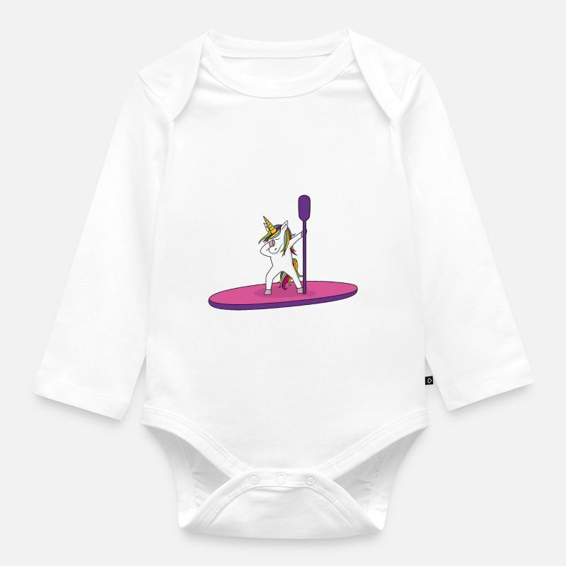 Licorne Stand Up Paddle - Body Bébé bio manches longues - blanc