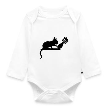 Flower vase knock over cheeky cat - Organic Longsleeve Baby Bodysuit - white - Front