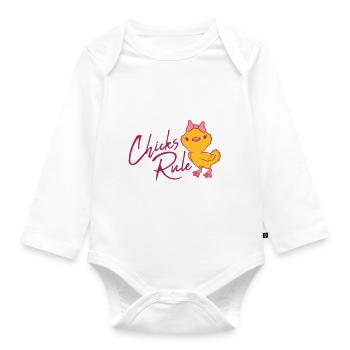 Chicks Rule cute little bird - Organic Longsleeve Baby Bodysuit - white - Front