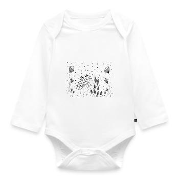 Flowers Drawing Fineline black dots - Organic Longsleeve Baby Bodysuit - white - Front