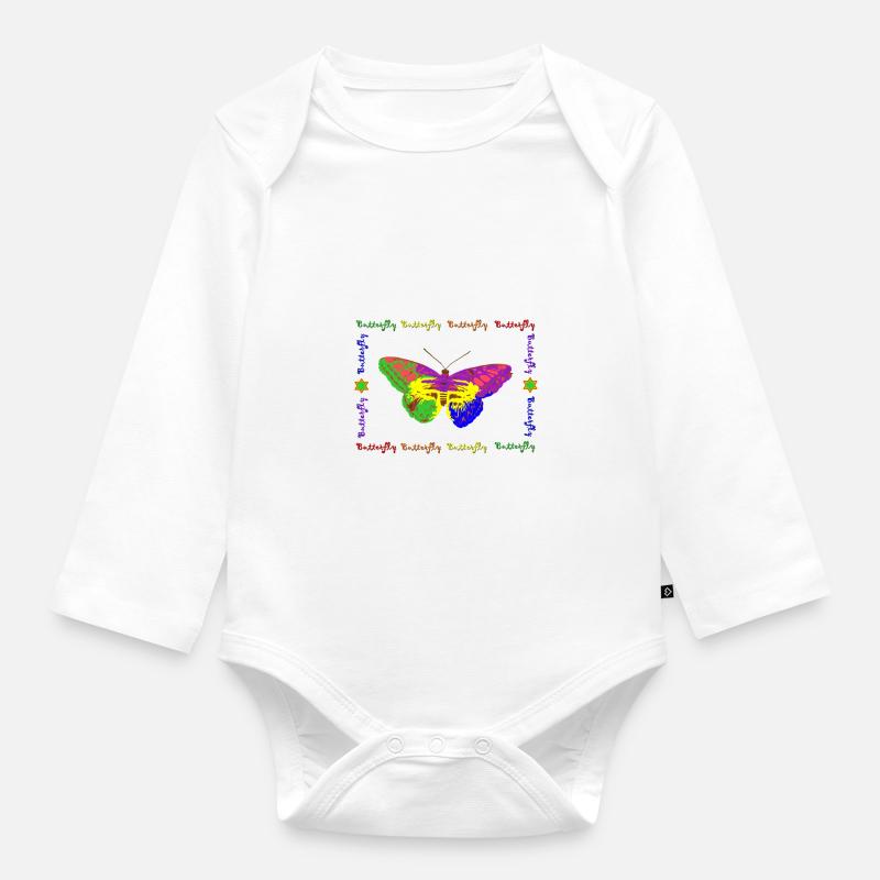 Arc-en-ciel - Papillon - Body Bébé bio manches longues - blanc