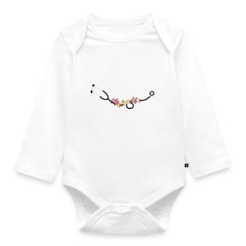 Stéthoscope avec des fleurs - Body Bébé bio manches longues - blanc - Devant