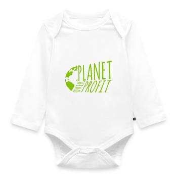 planet over profit quote - Organic Longsleeve Baby Bodysuit - white - Front