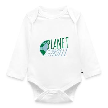 planet over profit quote - Organic Longsleeve Baby Bodysuit - white - Front