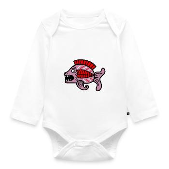 Culture of the Incas, fish symbol - Organic Longsleeve Baby Bodysuit - white - Front