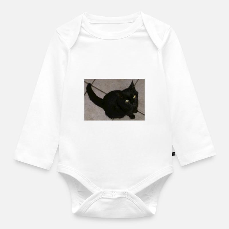 Chat noir - Body Bébé bio manches longues - blanc