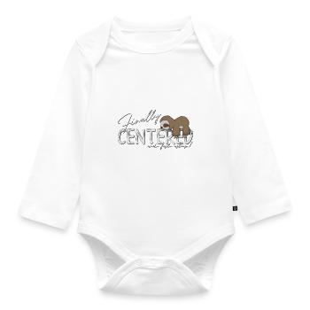 Finally Centered Fallen Asleep Zen Yoga Sloth - Organic Longsleeve Baby Bodysuit - white - Front