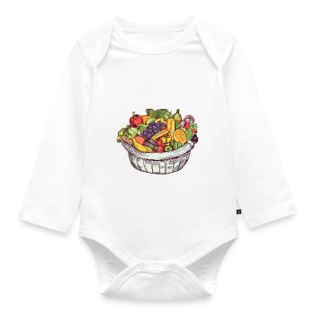A basket filled with vegetables and fruit, transparent - Organic Longsleeve Baby Bodysuit - white - Front