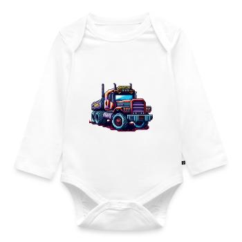 Pixel Truck No. 3 - Organic Longsleeve Baby Bodysuit - white - Front