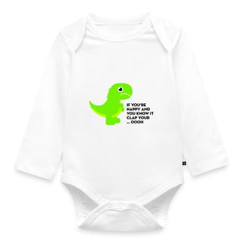 T-Rex clap your hands - Organic Longsleeve Baby Bodysuit - white - Front