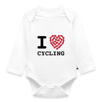 I Love Cycling Heart Bicycle Chain - Organic Longsleeve Baby Bodysuit - white - Front