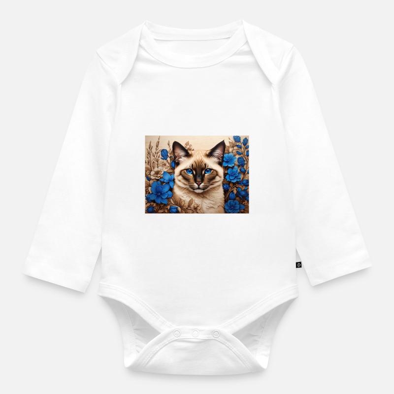 Katzenblaue Blumen - Baby Bio-Langarm-Body - Weiß