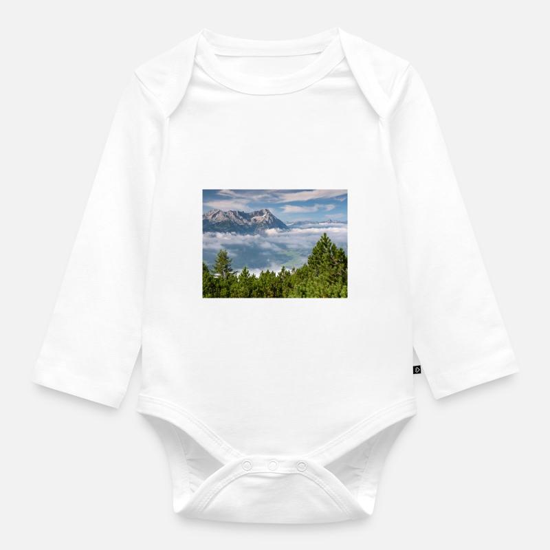 Blick vom Wank auf Alpspitze und Zugspitze - Baby Bio-Langarm-Body - Weiß
