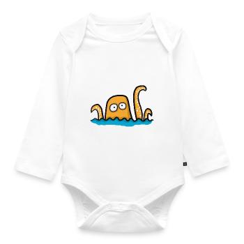 funny giant octopus - Organic Longsleeve Baby Bodysuit - white - Front