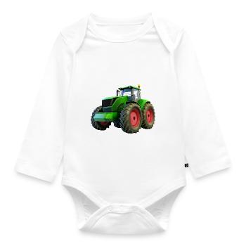 New big tractor with red rims - Organic Longsleeve Baby Bodysuit - white - Front