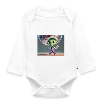 niedliche kleine grüne retro vintage alien tanzen - Baby Bio-Langarm-Body - Weiß - Vorne