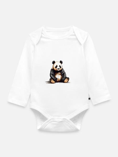 Sitzender Pandabär - Baby Bio-Langarm-Body - Weiß