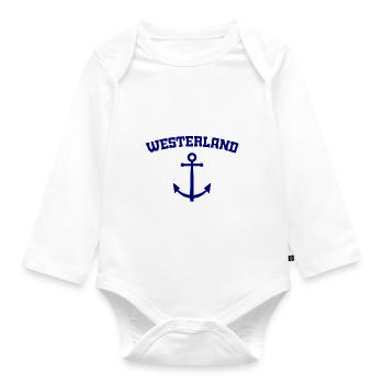 Westerland - Sylt - Nordsee - Anker - Möwe - Insel - Baby Bio-Langarm-Body - Weiß - Vorne