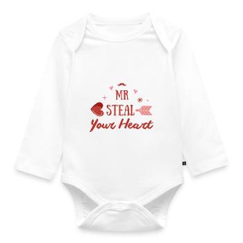 Mr Steal Your Heart - Organic Longsleeve Baby Bodysuit - white - Front