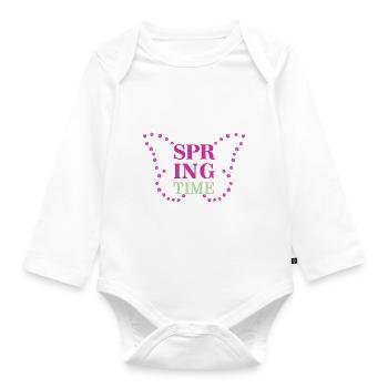 Spring Time - Spring is here! - Organic Longsleeve Baby Bodysuit - white - Front
