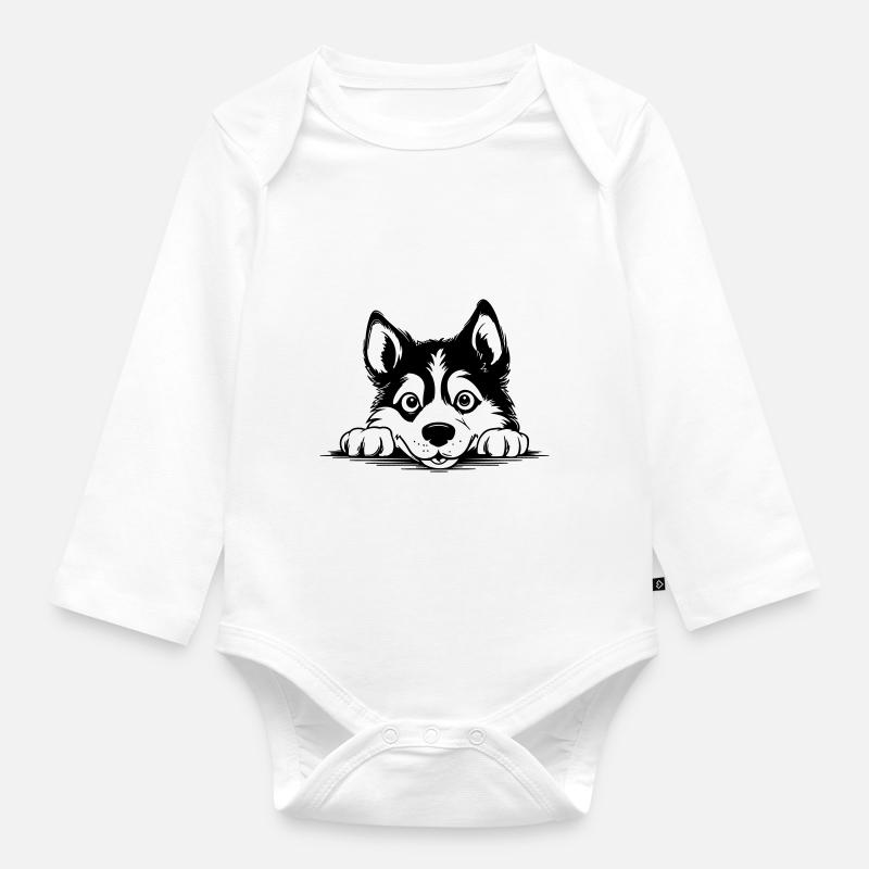 Husky sibérien - Body Bébé bio manches longues - blanc