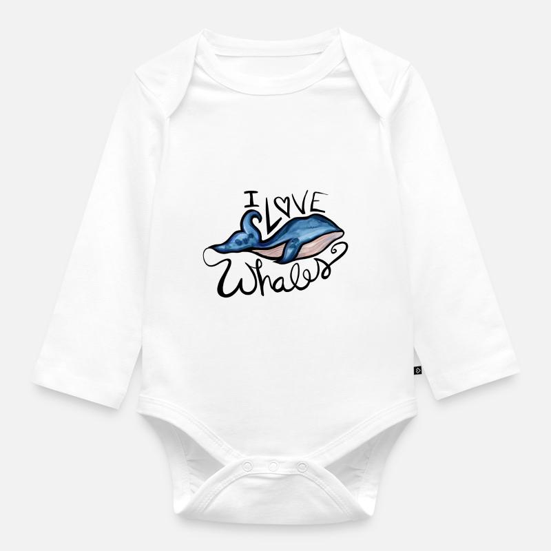 J’adore les baleines - Body Bébé bio manches longues - blanc