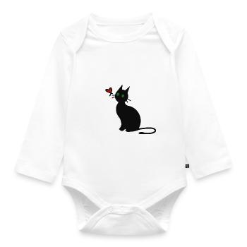 Schwarze Katze - Baby Bio-Langarm-Body - Weiß - Vorne