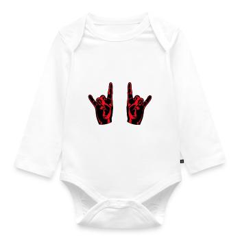 Zwei Heavy Metal Hard Rock Hörner Finger Handgeste - Baby Bio-Langarm-Body - Weiß - Vorne