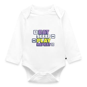 Eat, Sleep, Play, Replay - Gamer - Organic Longsleeve Baby Bodysuit - white - Front