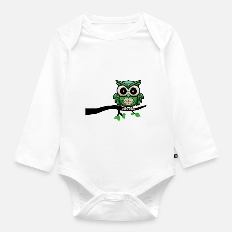eule owl nachteule - Baby Bio-Langarm-Body - Weiß