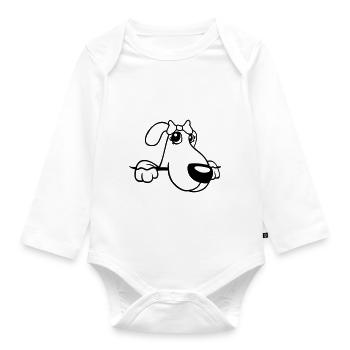 Dog Behind Wall Pretty Lady Bow Female - Organic Longsleeve Baby Bodysuit - white - Front