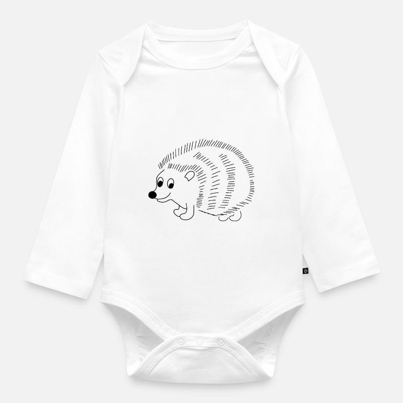 Hérisson - graphique en noir et blanc - Body Bébé bio manches longues - blanc