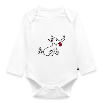 Dog wagging excited cute happy - Organic Longsleeve Baby Bodysuit - white - Front