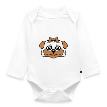 Dog Pug Girl Pretty Bow Woman Female - Organic Longsleeve Baby Bodysuit - white - Front