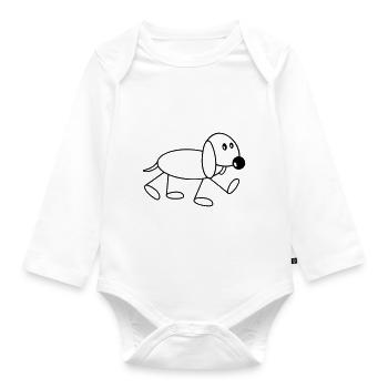 Dog stick figure walks cute walks comic - Organic Longsleeve Baby Bodysuit - white - Front