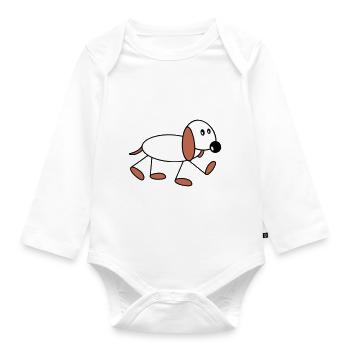 Dog stick figure walks cute walks comic - Organic Longsleeve Baby Bodysuit - white - Front