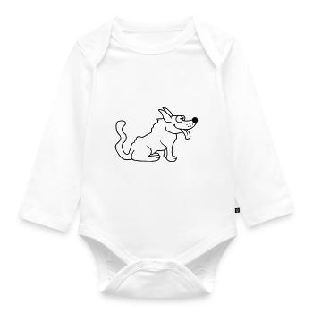 Dear dog sticks out his tongue happily - Organic Longsleeve Baby Bodysuit - white - Front
