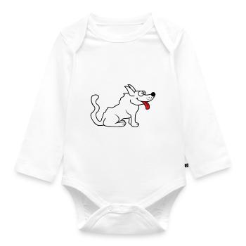 Dear dog sticks out his tongue happily - Organic Longsleeve Baby Bodysuit - white - Front