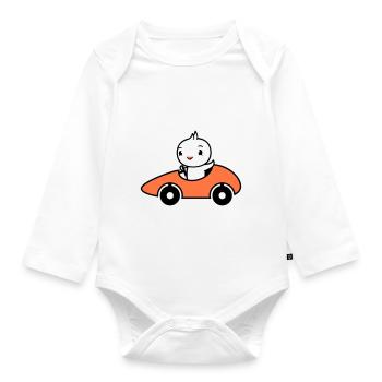 Bird Drives Fast Car Racing Car Sport Racing - Organic Longsleeve Baby Bodysuit - white - Front