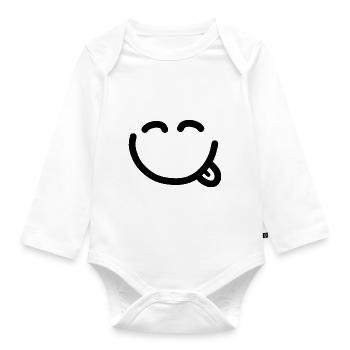 Happy face with tongue sticking out - Organic Longsleeve Baby Bodysuit - white - Front