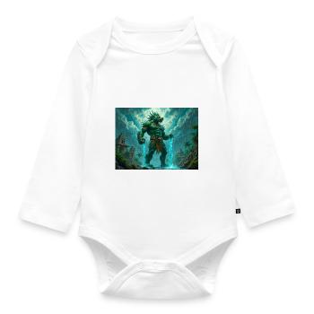 Tlaloc, Aztec god of rain, storms, and fertility - Organic Longsleeve Baby Bodysuit - white - Front