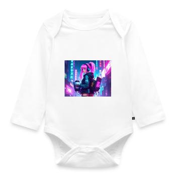 Cyber DJ Coder – Beats, Bytes & Blinks - Baby Bio-Langarm-Body - Weiß - Vorne