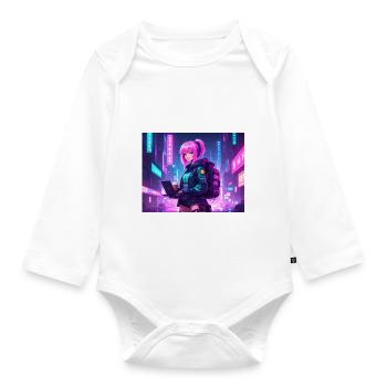 Neon Hacker Girl – Prêt à coder et à conquérir - Body Bébé bio manches longues - blanc - Devant