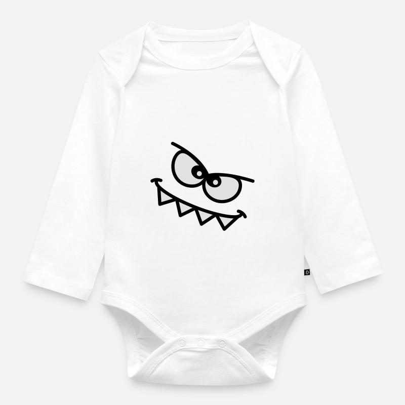 Evil Peeping Cartoon Monster Face Sharp Teeth - Body Bébé bio manches longues - blanc