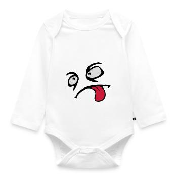 Funny Comic Face Cool Tongue Stick Out - Organic Longsleeve Baby Bodysuit - white - Front