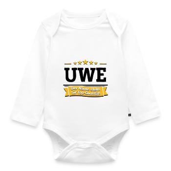 Uwe – Der Name steht für Top-Qualität! - Baby Bio-Langarm-Body - Weiß - Vorne