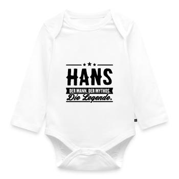 Man Myth Legend Hans - Organic Longsleeve Baby Bodysuit - white - Front