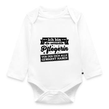 Fun-Shirt Verrückte Pflegerin - Baby Bio-Langarm-Body - Weiß - Vorne