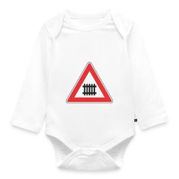 Road sign train way - Organic Longsleeve Baby Bodysuit - white - Front